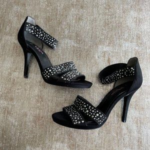 Nina Stiletto Heels Open toes with Ankle Straps and Rhinestones- Size 6.5